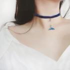 Whale Tail Pendant Choker Blue - One Size