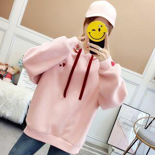 Heart Embroidered Drawstring Hoodie