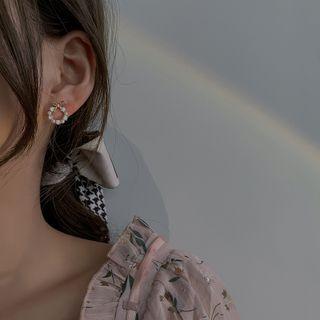 Rhinestone Faux Pearl Bow Ear Stud / Clip-on Earring