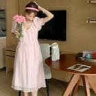 Short-sleeve V-neck Chiffon Midi A-line Dress