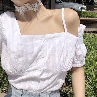 Short-sleeve Cold-shoulder Blouse White - One Size