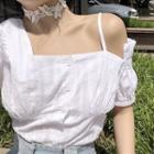 Short-sleeve Cold-shoulder Blouse White - One Size