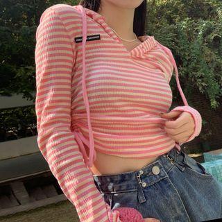 Long Sleeve Striped Crop Hoodie