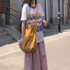 Short-sleeve Rainbow Print T-shirt / Plain Midi Dress