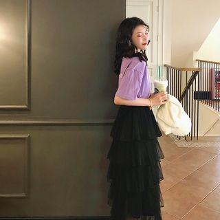 Plain Short-sleeve T-shirt / Pleated Skirt