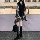 Long-sleeve Print Shirt / Tie-front Vest