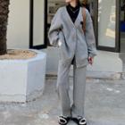 Oversized V-neck Long-sleeve Jacket / High-waist Wide-leg Pants
