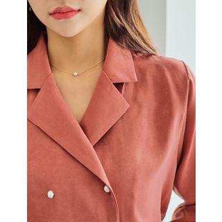 Plus Size Faux-pearl Button Double-breasted Blouse