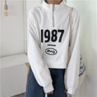 Stand Collar Numbers Cropped Pullover