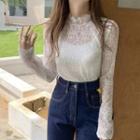 Mock-neck Embroidered Cutout Top