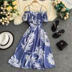 Flower Print Cold-shoulder A-line Sundress
