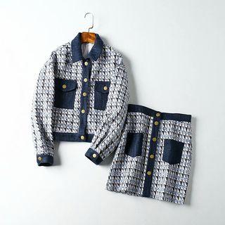 Set: Pocket Detail Tweed Jacket + Tweed Skirt