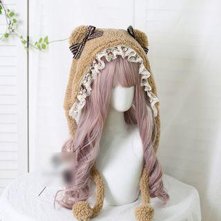 Bear Ear Fleece Bow Bonnet Hat