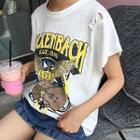 Print Short Sleeve Distressed T-shirt