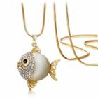 Rhinestone Jeweled Fish Pendant Long Necklace