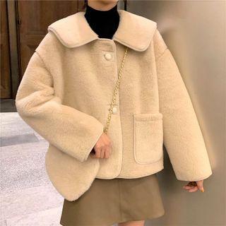 Set: Fleece Button-up Jacket + Heart Crossbody Bag