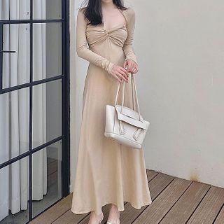 Set: Strapless A-line Maxi Dress + Shrug