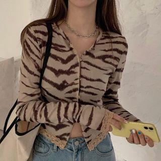 Long-sleeve Buttoned Top Leopard - One Size
