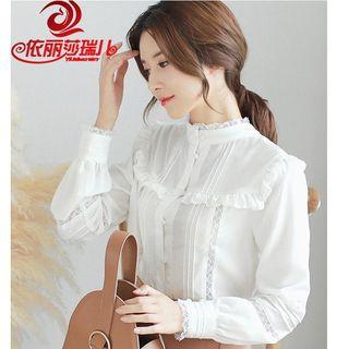 Stand-collar Ruffle Trim Blouse