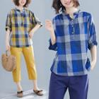 Plaid V-neck Short-sleeve Shirt