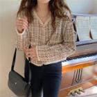 V-neck Plaid Long-sleeve Top
