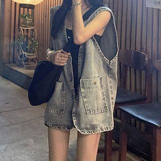 Denim Loose-fit Cargo Jacket As Shown In Figure - One Size