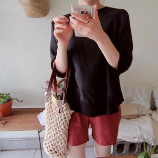 Raglan-sleeve Linen Blend Top