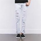 Distressed Cuff-hem Jeans