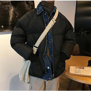 Couple Matching Mock Two-piece Denim Panel Zip Padded Jacket