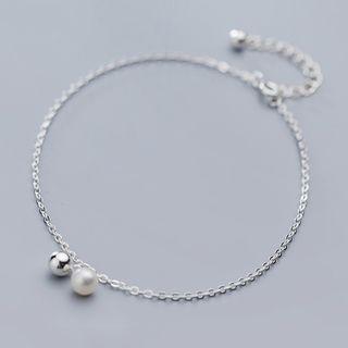 925 Sterling Silver Faux Pearl Anklet Anklet - One Size