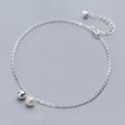 925 Sterling Silver Faux Pearl Anklet Anklet - One Size