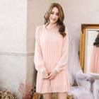 Long-sleeve Stand-collar Pleated Dress