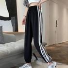 High-waist Striped Drawstring-cuff Sweatpants