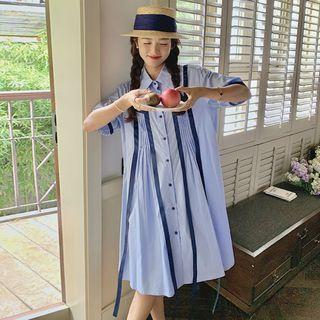 Short-sleeve Pintuck Shirtdress