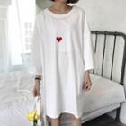 Heart Embroidered 3/4 Sleeve T-shirt Dress