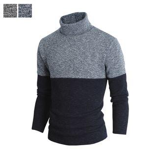 Turtle-neck M Lange Two-tone Knit Top