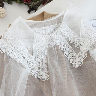 Lace Trim Long-sleeve Mesh Top White - One Size