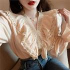 Lace Trim Ruffled Bell-sleeve Blouse