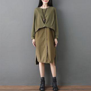 Mock Two-piece Long Sleeve V Neck Dress