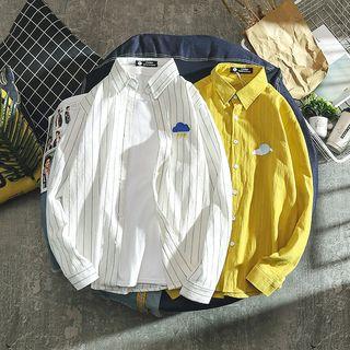 Couple Matching Long-sleeve Embroidered Striped Shirt