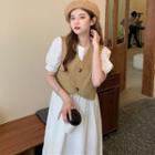 Buttoned-up Vest / Short-sleeve Dress