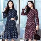 Long-sleeve Patterned A-line Chiffon Dress