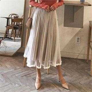 Mesh-overlay Midi Flare Skirt