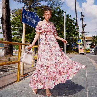 Strapless Print A-line Midi Dress