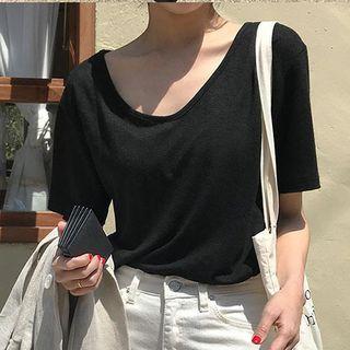 Plain Short-sleeve T-shirt Black - One Size