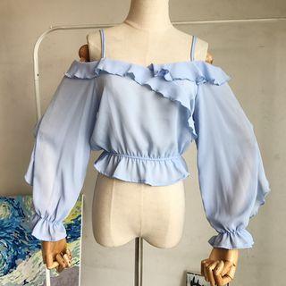 Frill Trim Off Shoulder Cropped Blouse
