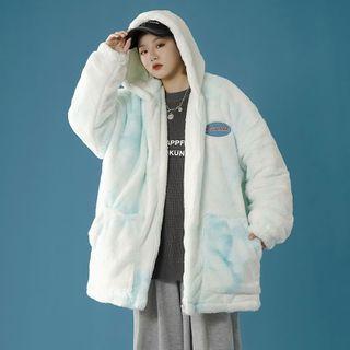 Tie-dyed Logo Hooded Zip-up Fleece Jacket