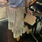 Floral Print Midi Skirt Tangerine - One Size