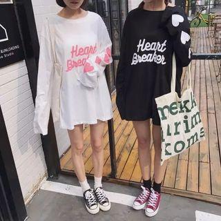 Heart Print Lettering Long-sleeve T-shirt