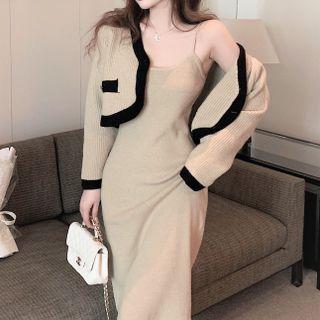 Two-tone Knit Cardigan / Sleeveless Knit Dress